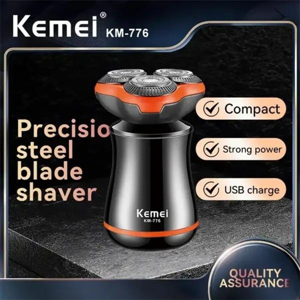 KM-776 Precision Steel Blade Electric Shaver - Black & Orange